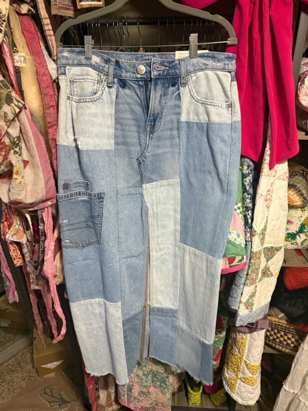 American Eagle patchwork Light Blue Denim Maxi Skirt - Women Jeans